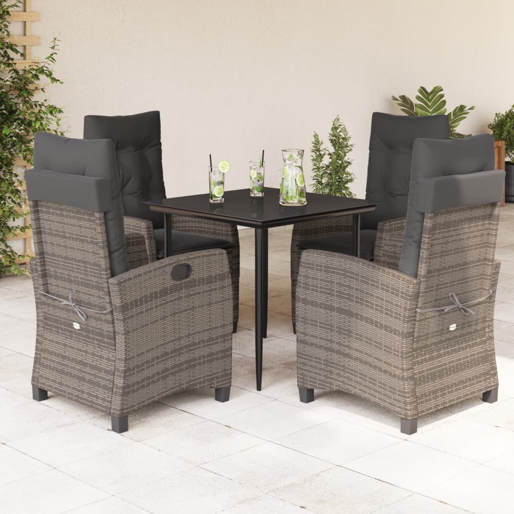 Set da Pranzo da Giardino 5 pz con Cuscini in Polyrattan Grigio | homemem39