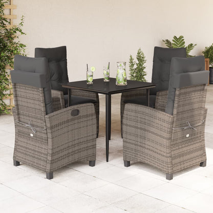 Set da Pranzo da Giardino 5 pz con Cuscini in Polyrattan Grigio - homemem39