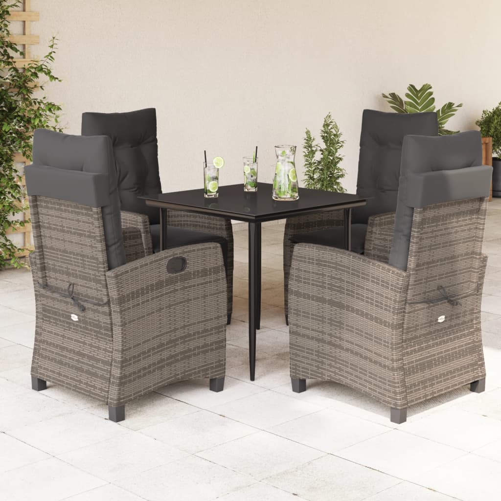Set da Pranzo da Giardino 5 pz con Cuscini in Polyrattan Grigio | homemem39