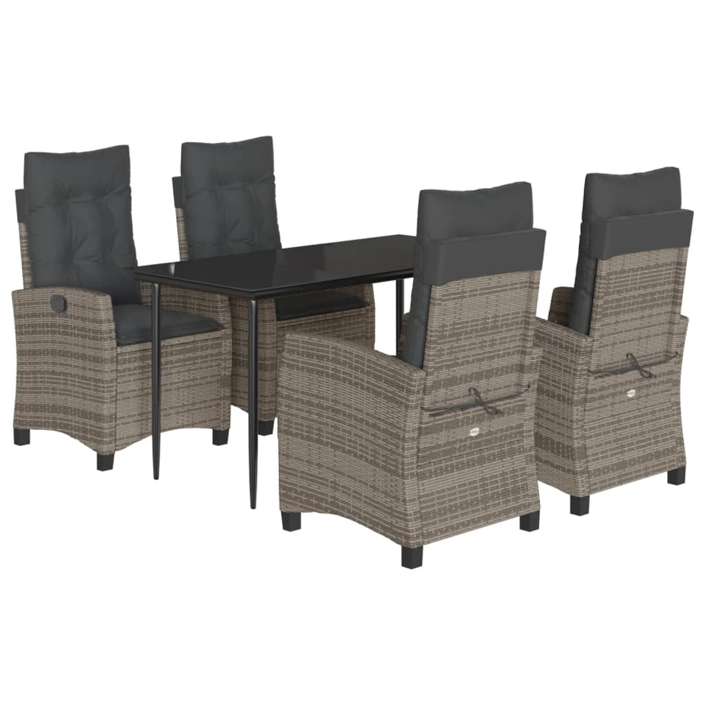 Set da Pranzo da Giardino 5 pz con Cuscini in Polyrattan Grigio - homemem39