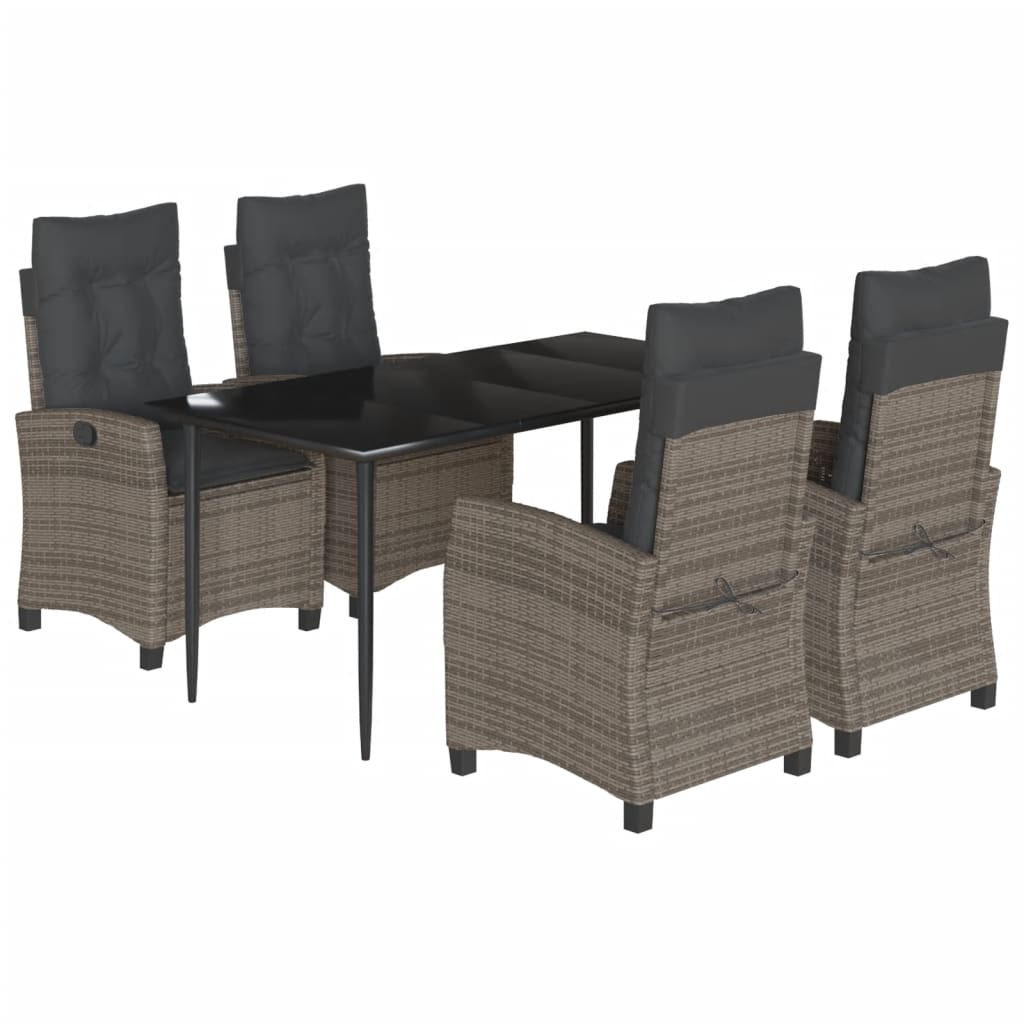Set da Pranzo da Giardino 5 pz con Cuscini in Polyrattan Grigio | homemem39