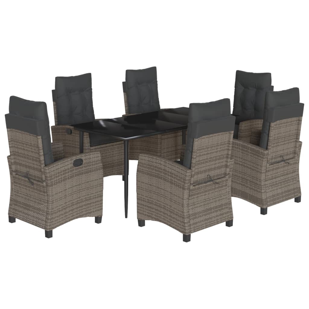 Set da Pranzo da Giardino 7 pz con Cuscini in Polyrattan Grigio - homemem39