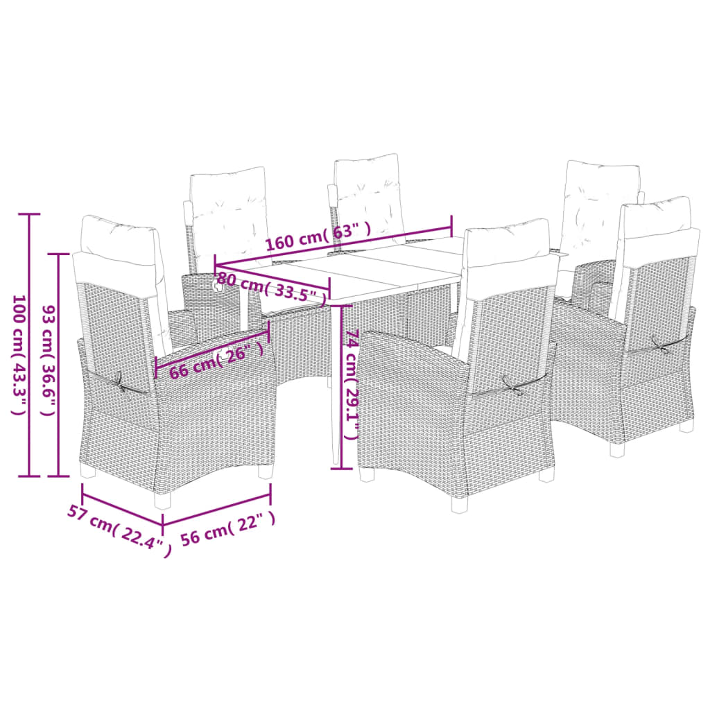 Set da Pranzo da Giardino 7 pz con Cuscini in Polyrattan Grigio | homemem39