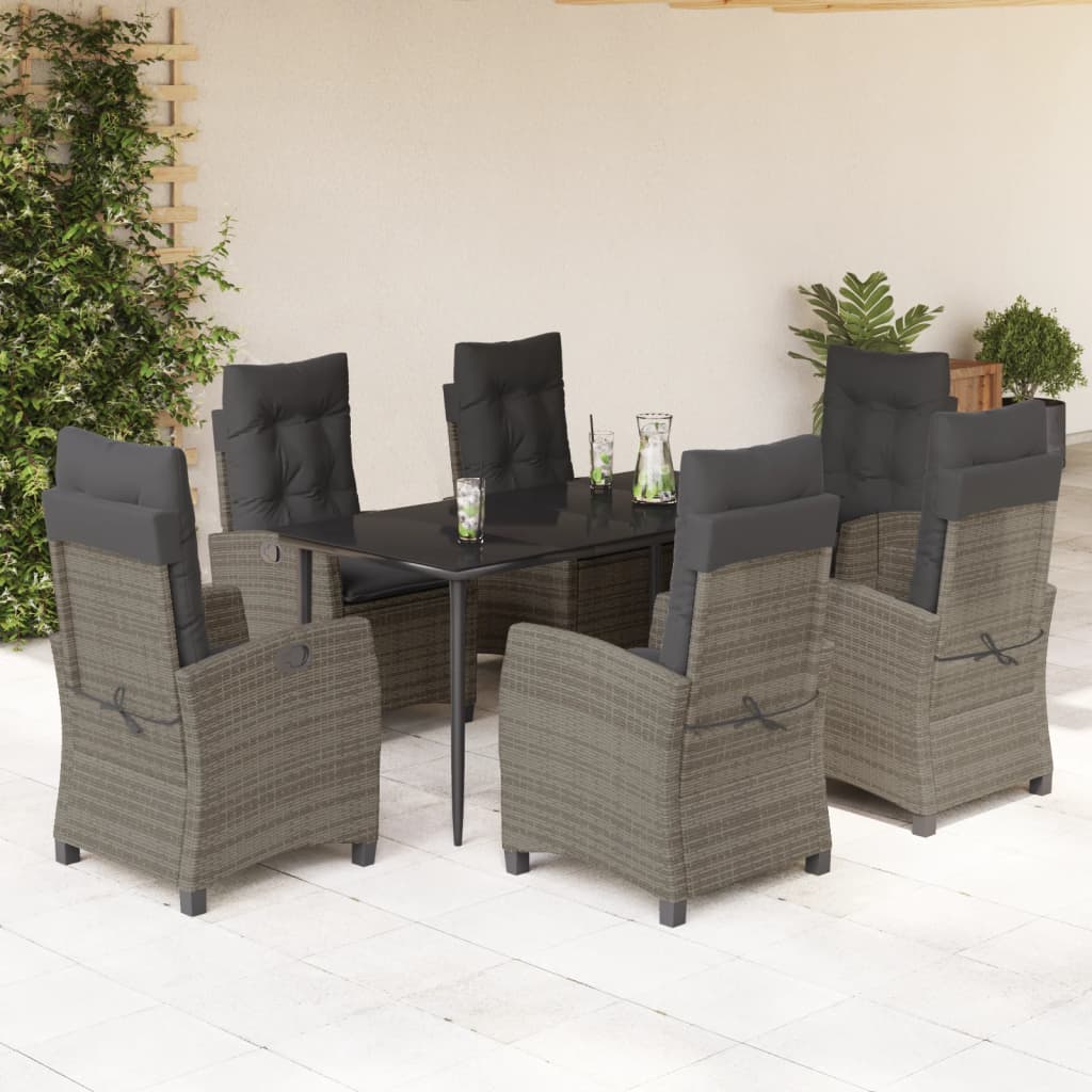 Set da Pranzo da Giardino 7 pz con Cuscini in Polyrattan Grigio | homemem39