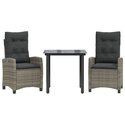 Set da Pranzo da Giardino 3 pz con Cuscini in Polyrattan Grigio | homemem39