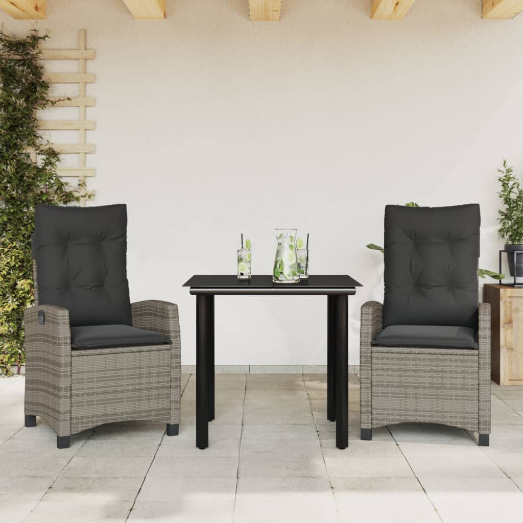 Set da Pranzo da Giardino 3 pz con Cuscini in Polyrattan Grigio - homemem39