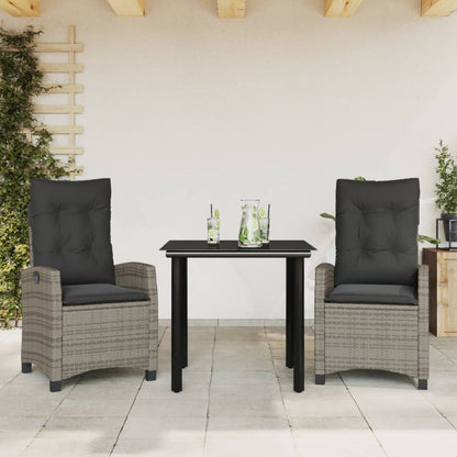 Set da Pranzo da Giardino 3 pz con Cuscini in Polyrattan Grigio - homemem39