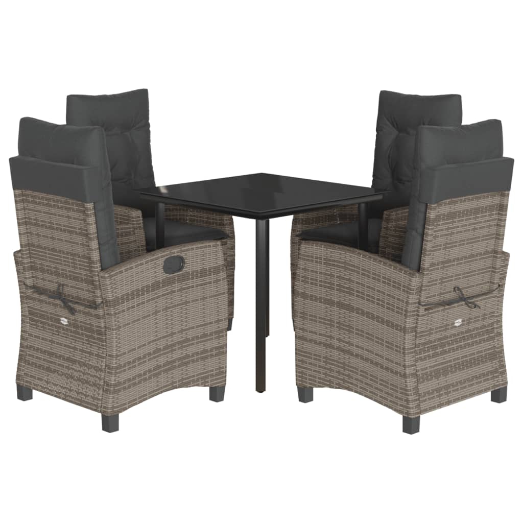 Set da Pranzo da Giardino 5 pz con Cuscini in Polyrattan Grigio | homemem39