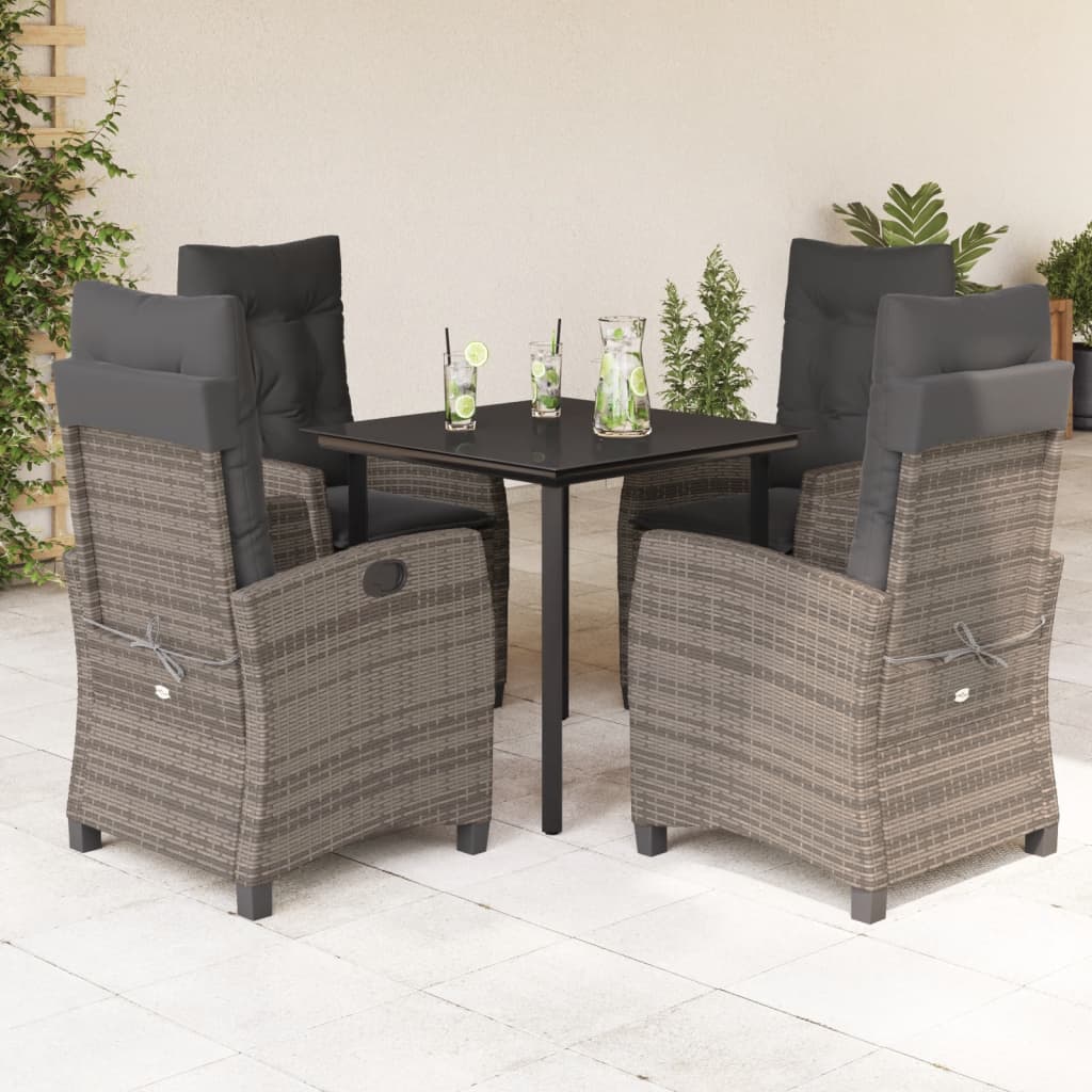 Set da Pranzo da Giardino 5 pz con Cuscini in Polyrattan Grigio | homemem39