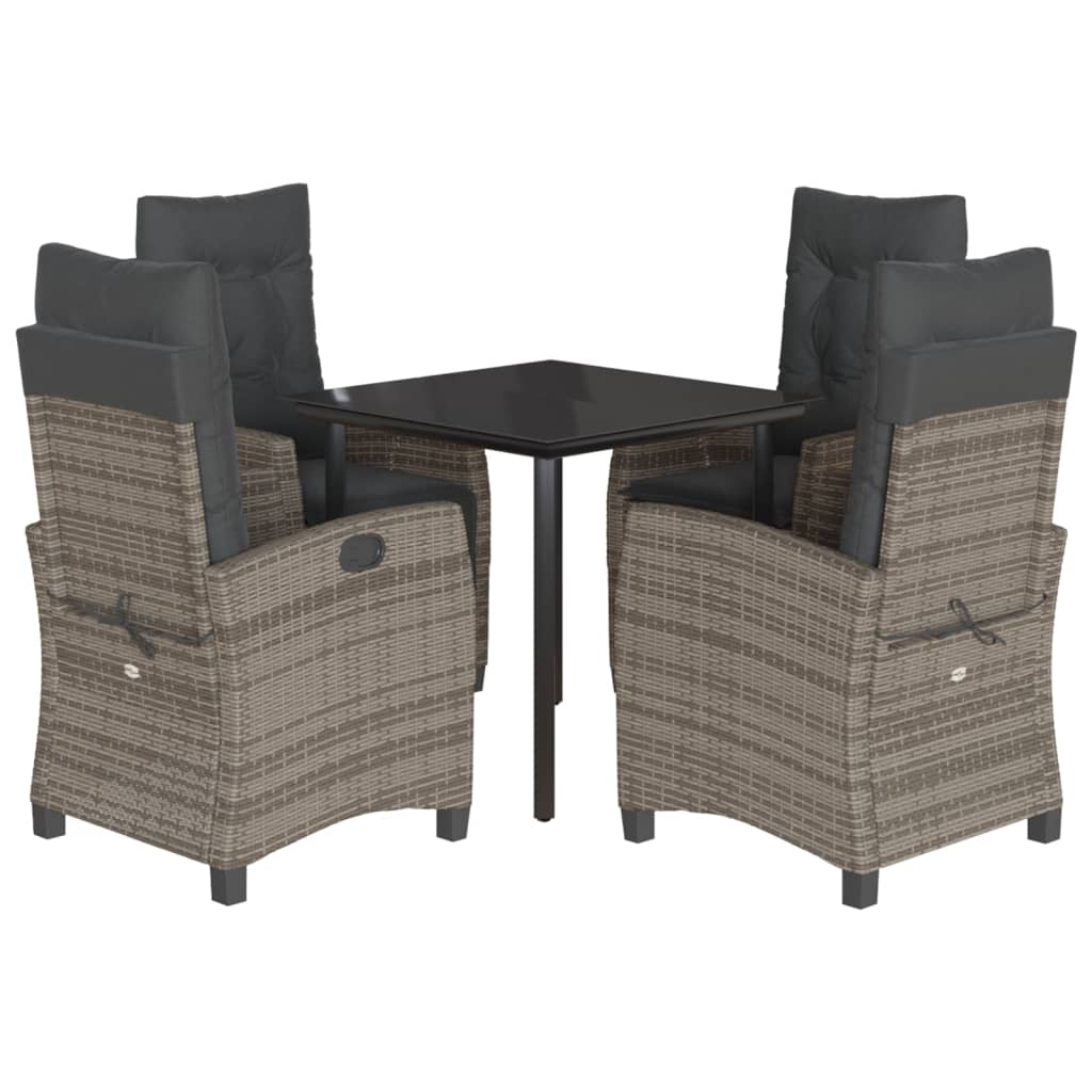 Set da Pranzo da Giardino 5 pz con Cuscini in Polyrattan Grigio