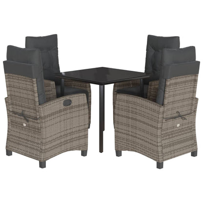 Set da Pranzo da Giardino 5 pz con Cuscini in Polyrattan Grigio