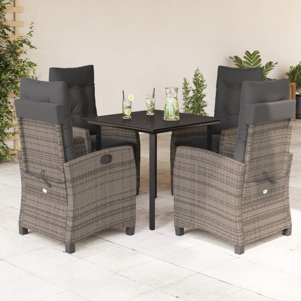 Set da Pranzo da Giardino 5 pz con Cuscini in Polyrattan Grigio | homemem39