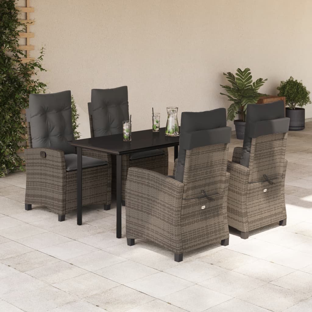 Set da Pranzo da Giardino 5 pz con Cuscini in Polyrattan Grigio - homemem39