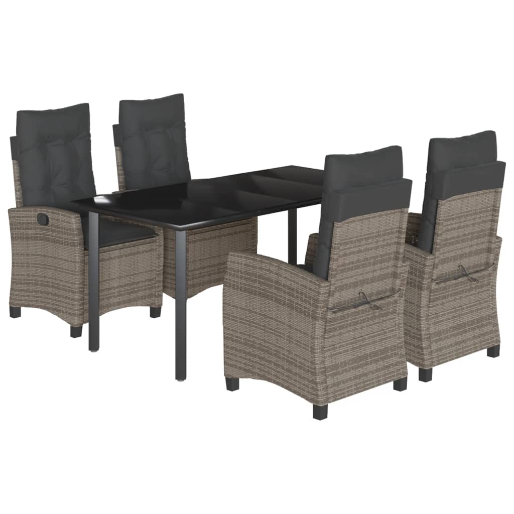 Set da Pranzo da Giardino 5 pz con Cuscini in Polyrattan Grigio | homemem39