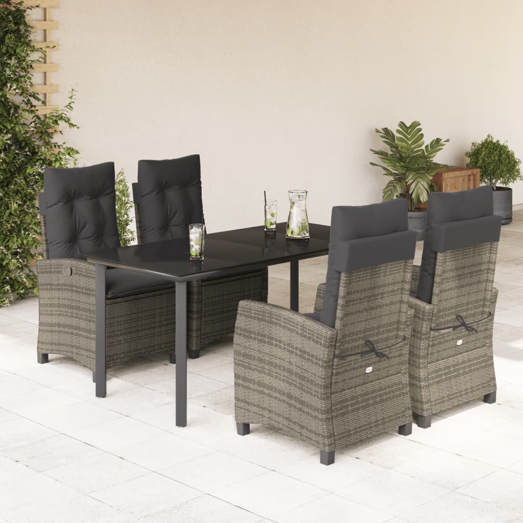 Set da Pranzo da Giardino 5 pz con Cuscini in Polyrattan Grigio | homemem39