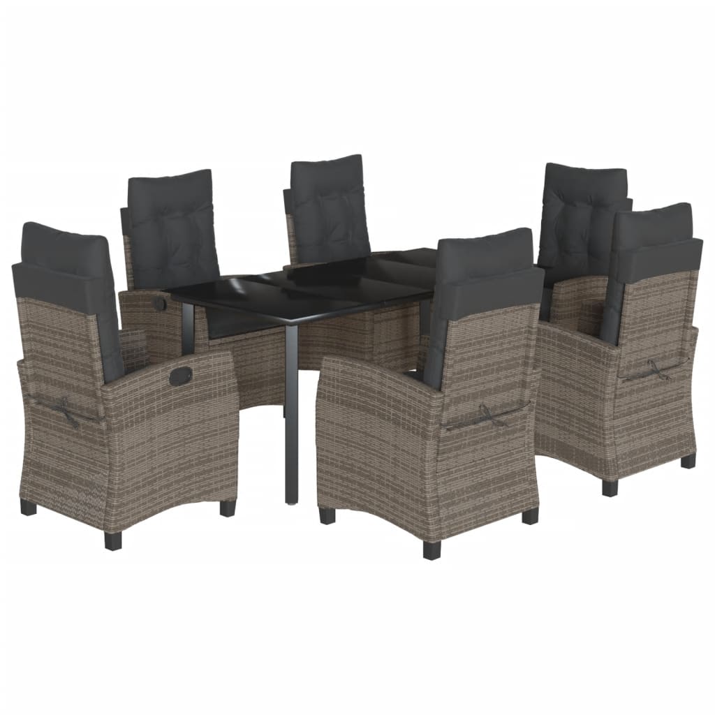 Set da Pranzo da Giardino 7 pz con Cuscini in Polyrattan Grigio - homemem39
