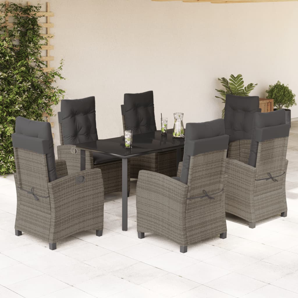 Set da Pranzo da Giardino 7 pz con Cuscini in Polyrattan Grigio | homemem39