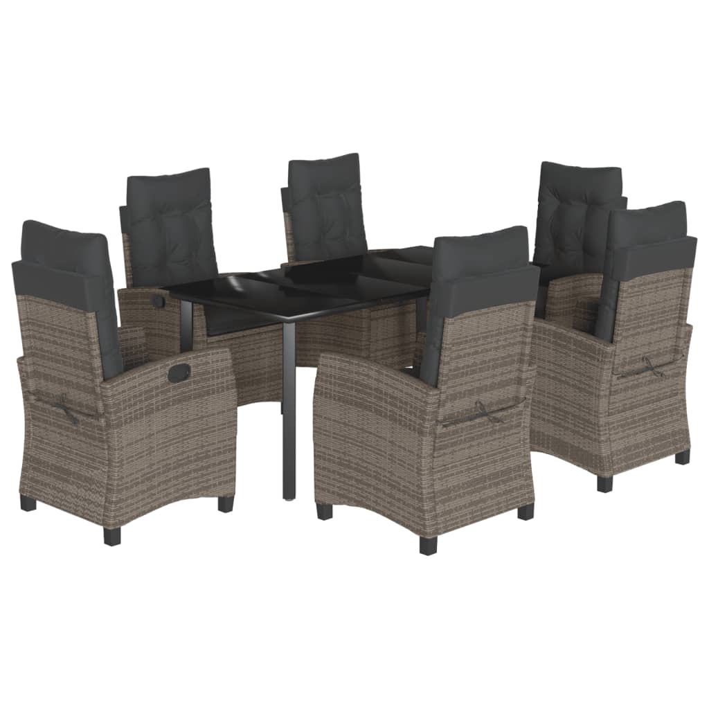 Set da Pranzo da Giardino 7 pz con Cuscini in Polyrattan Grigio - homemem39
