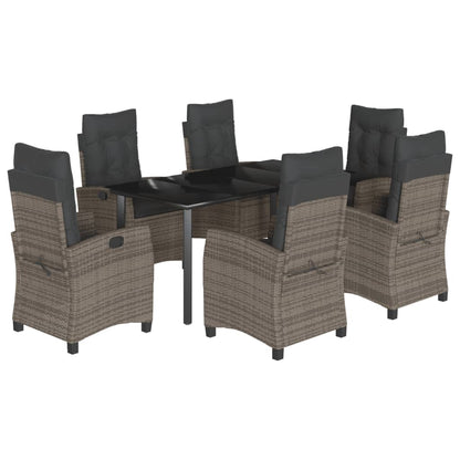 Set da Pranzo da Giardino 7 pz con Cuscini in Polyrattan Grigio