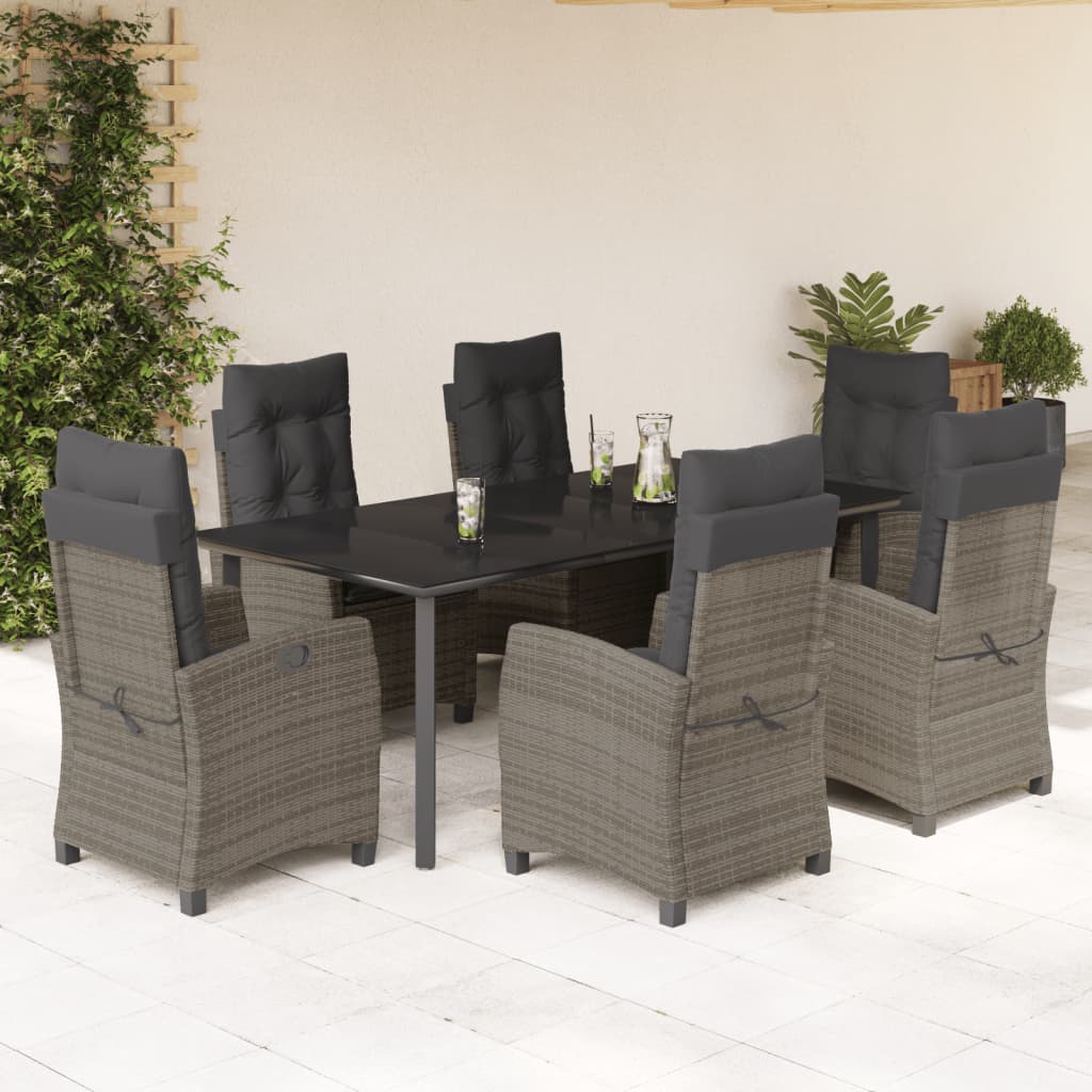 Set da Pranzo da Giardino 7 pz con Cuscini in Polyrattan Grigio | homemem39