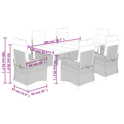 Set da Pranzo da Giardino 7 pz con Cuscini in Polyrattan Grigio | homemem39