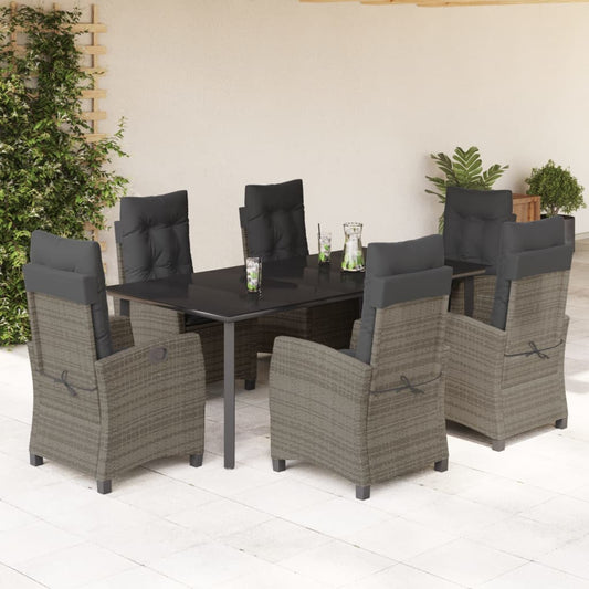 Set da Pranzo da Giardino 7 pz con Cuscini in Polyrattan Grigio - homemem39