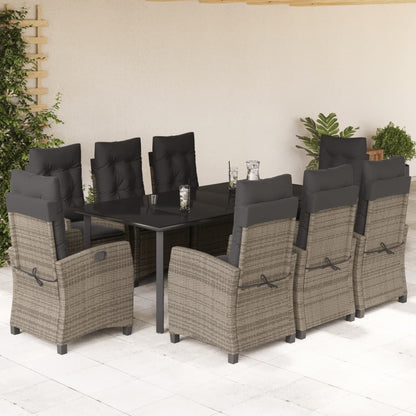 Set da Pranzo da Giardino 9 pz con Cuscini in Polyrattan Grigio | homemem39
