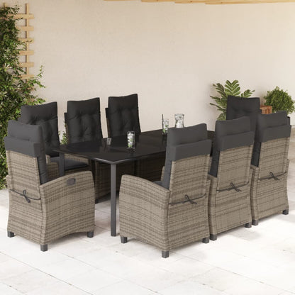 Set da Pranzo da Giardino 9 pz con Cuscini in Polyrattan Grigio | homemem39