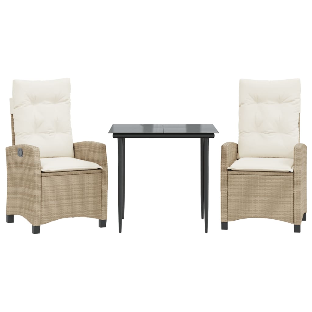 Set da Pranzo da Giardino 3 pz con Cuscini Beige in Polyrattan | homemem39