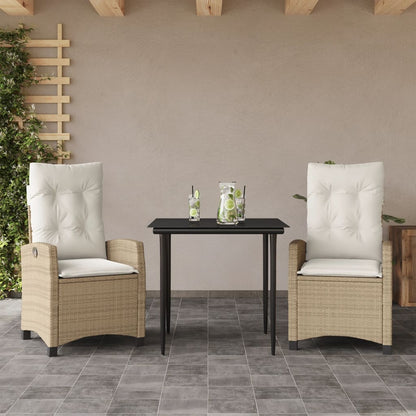 Set da Pranzo da Giardino 3 pz con Cuscini Beige in Polyrattan | homemem39