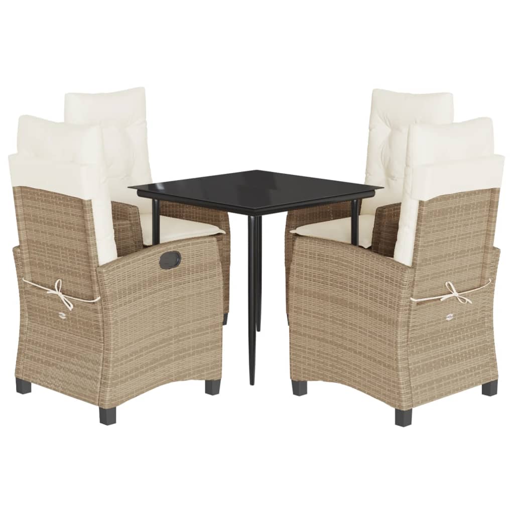 Set da Pranzo da Giardino 5 pz con Cuscini Beige in Polyrattan
