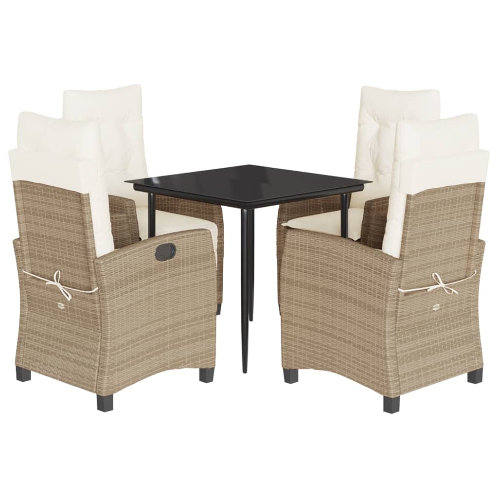 Set da Pranzo da Giardino 5 pz con Cuscini Beige in Polyrattan | homemem39