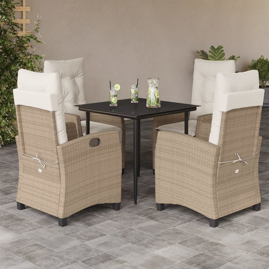 Set da Pranzo da Giardino 5 pz con Cuscini Beige in Polyrattan - homemem39