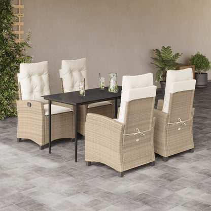 Set da Pranzo da Giardino 5 pz con Cuscini Beige in Polyrattan | homemem39
