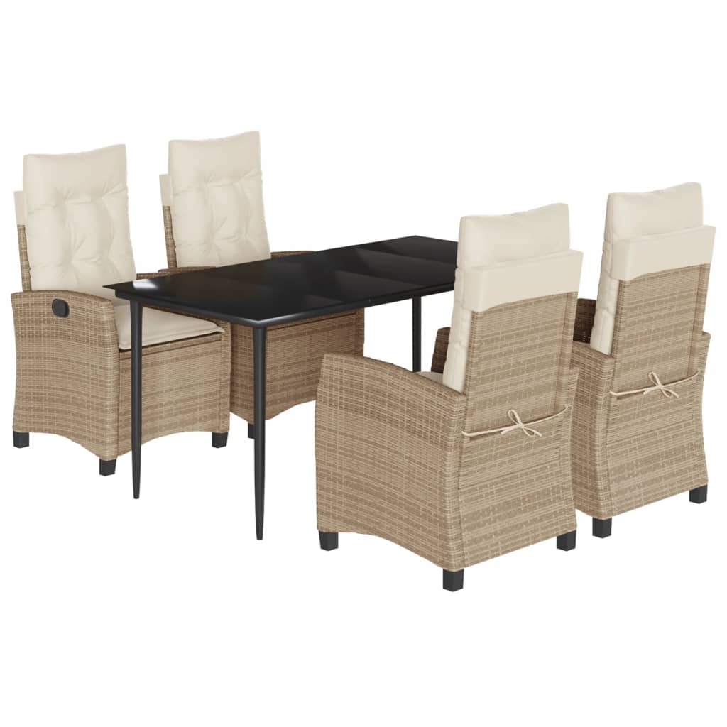 Set da Pranzo da Giardino 5 pz con Cuscini Beige in Polyrattan - homemem39