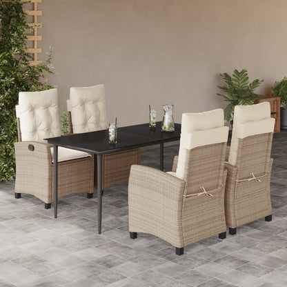 Set da Pranzo da Giardino 5 pz con Cuscini Beige in Polyrattan | homemem39