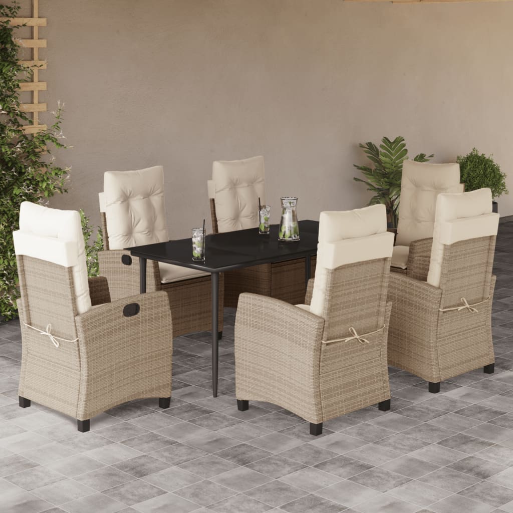 Set da Pranzo da Giardino 7 pz con Cuscini Beige in Polyrattan | homemem39