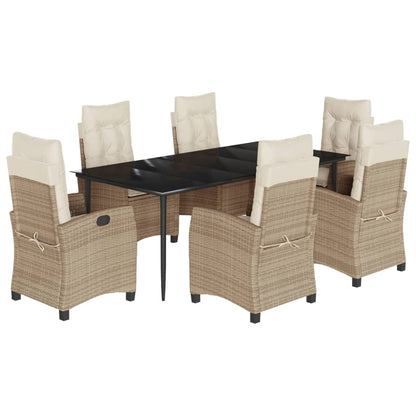 Set da Pranzo da Giardino 7 pz con Cuscini Beige in Polyrattan - homemem39
