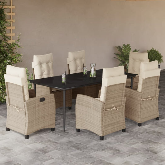 Set da Pranzo da Giardino 7 pz con Cuscini Beige in Polyrattan - homemem39