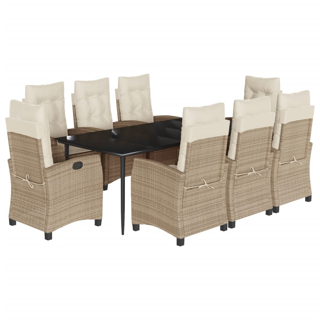 Set da Pranzo da Giardino 9 pz con Cuscini Beige in Polyrattan - homemem39