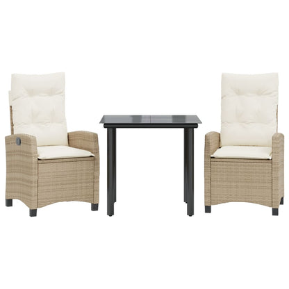 Set da Pranzo da Giardino 3 pz con Cuscini Beige in Polyrattan | homemem39