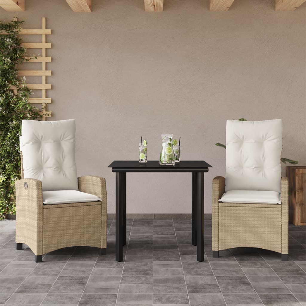 Set da Pranzo da Giardino 3 pz con Cuscini Beige in Polyrattan - homemem39