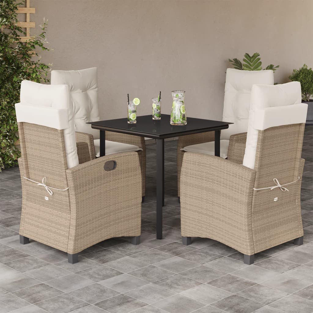 Set da Pranzo da Giardino 5 pz con Cuscini Beige in Polyrattan | homemem39