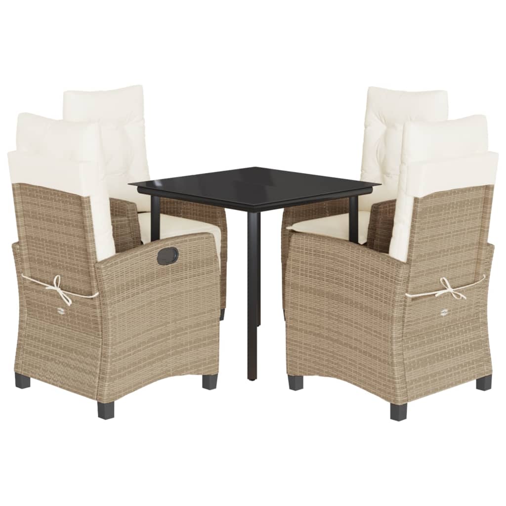 Set da Pranzo da Giardino 5 pz con Cuscini Beige in Polyrattan - homemem39