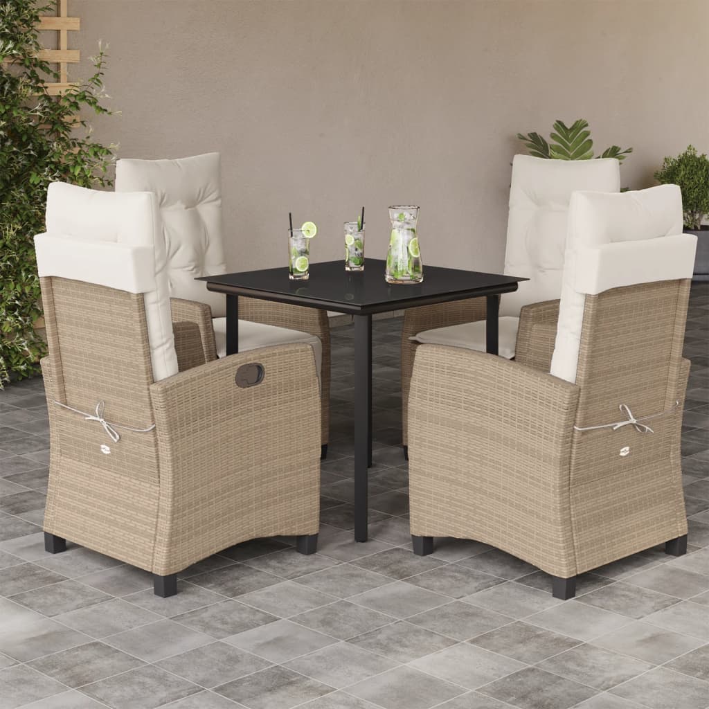 Set da Pranzo da Giardino 5 pz con Cuscini Beige in Polyrattan | homemem39
