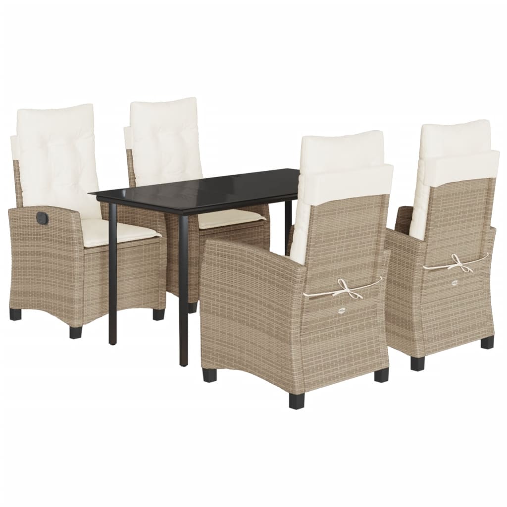 Set da Pranzo da Giardino 5 pz con Cuscini Beige in Polyrattan