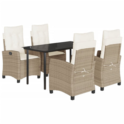Set da Pranzo da Giardino 5 pz con Cuscini Beige in Polyrattan