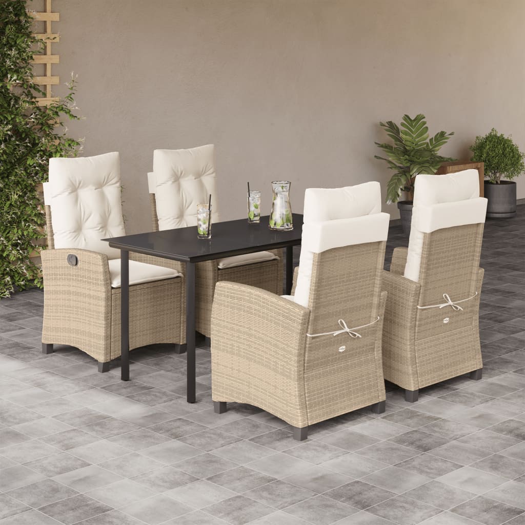 Set da Pranzo da Giardino 5 pz con Cuscini Beige in Polyrattan