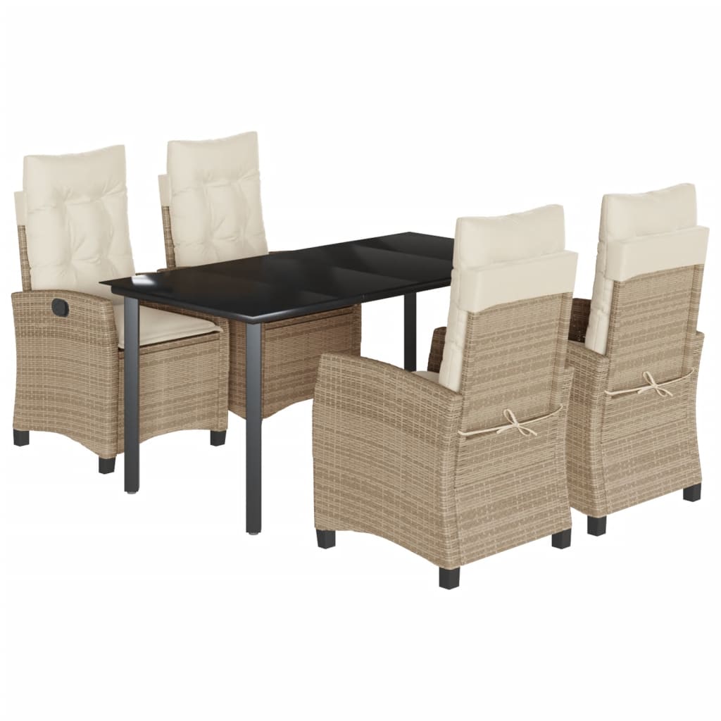 Set da Pranzo da Giardino 5 pz con Cuscini Beige in Polyrattan | homemem39