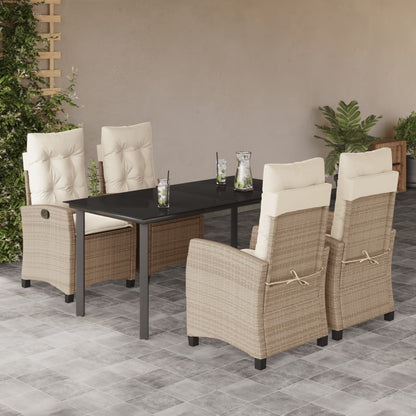 Set da Pranzo da Giardino 5 pz con Cuscini Beige in Polyrattan - homemem39